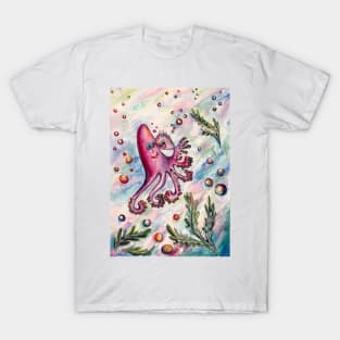 Pink Octopus Illustration T-Shirt